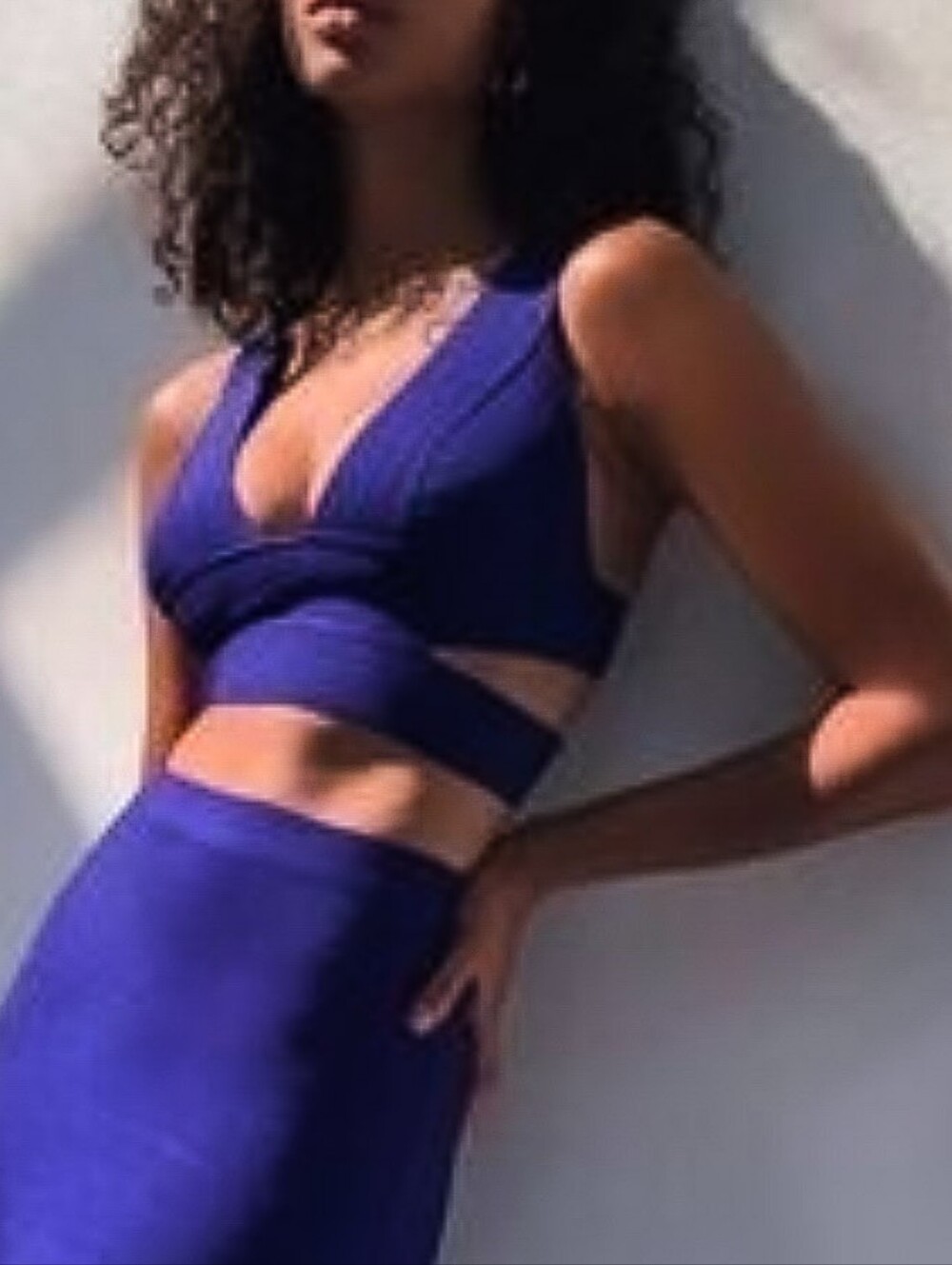 Aritzia TEN By Babaton Sculpt Knit Chandelier Crop Top Blue XS Cutout Bralette